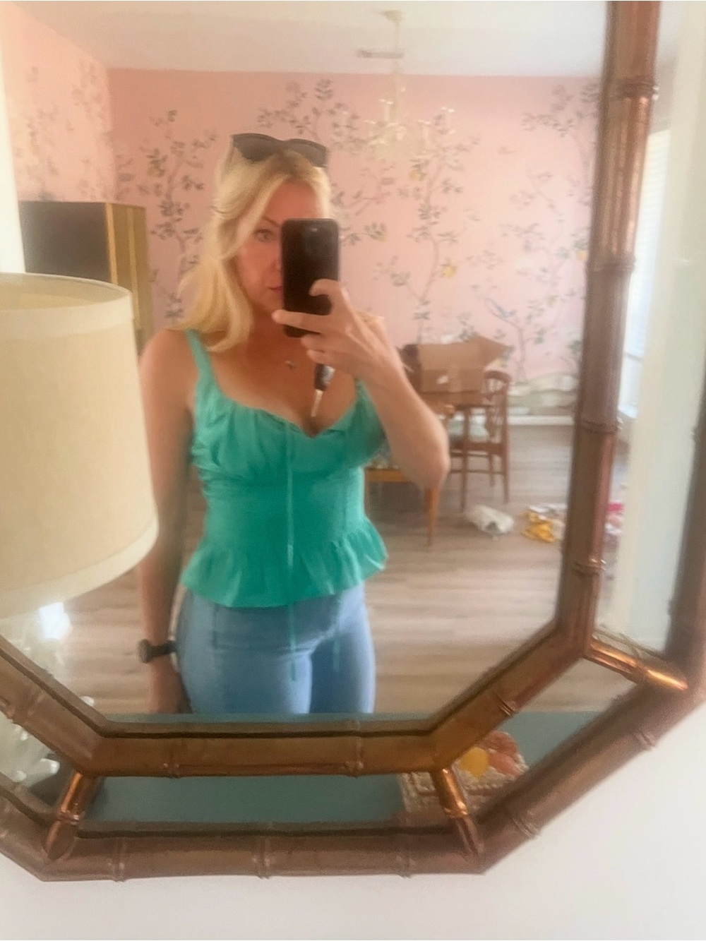 Blu Pepper Green Peplum Camisole Top